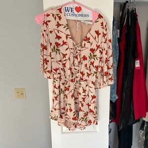 Lovers + Friends Floral Lace-Up Blouse in Cream and Red